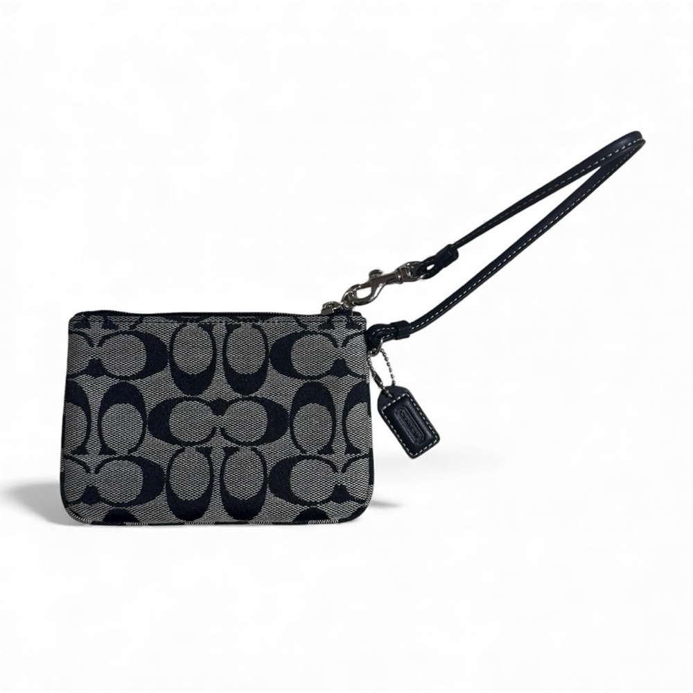 Coach Vintage Signature Black Gray Jacquard Wristlet Pouch Mini Wallet Purse - Picture 2 of 6